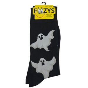 NEW Foozys Crew Socks Mens 10-13 Black Ghost Halloween Novelty Spooky Knit
